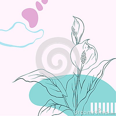 Flower silhouette. Minimal hand drawn geometric shapes composition. Pastel colorful pattern. Editable mask. Vector Illustration